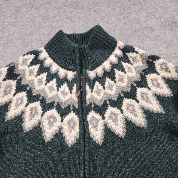 LL Bean Classic Ragg Sweater Womens Medium Full Zip Lambswool Fair Isle Knit - Picture 6 of 13